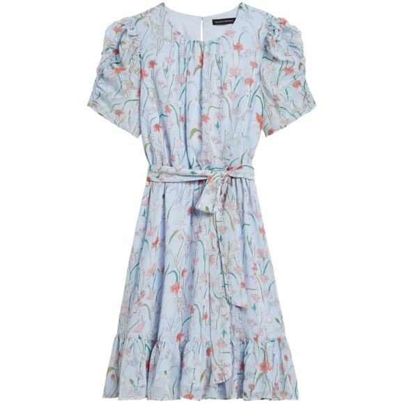 Banana Republic Floral Print Tie-Waist Puff Sleeve Ruffle Hem Dress (NWT) - Picture 1 of 1